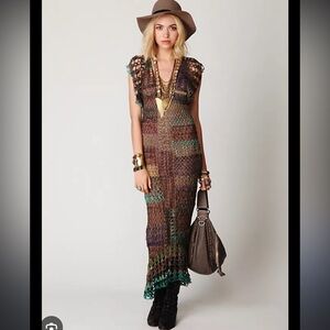 Free People Spun Fools Gold Crochet Dress.   RARE